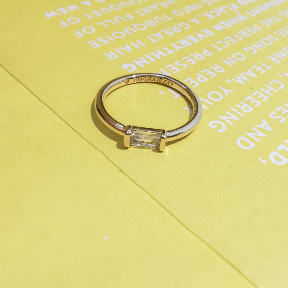Kendra Scott Juliette White Crystal Band Ring Size 7 - Gold New